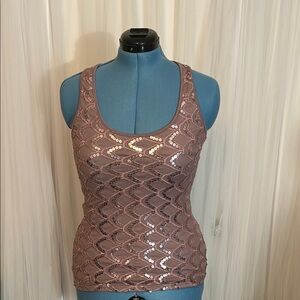 Charlotte Russe Gold Sequin Fitted Tank Top